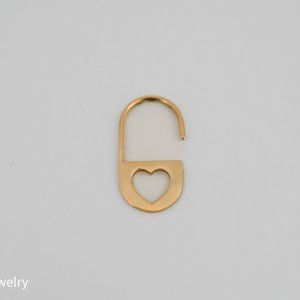 Dangle Heart Padlock Open Hoop Earring 14K Yellow Gold
